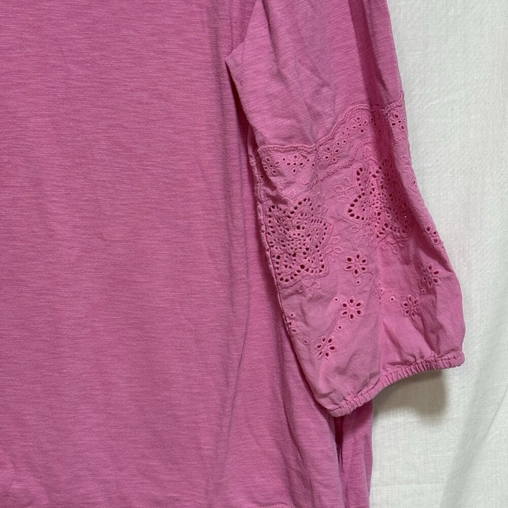 Multiples Womens Sz 1X Knit Top Shirt 3/4 Balloon Eyelet Sleeves Pink Casual - Picture 5 of 5